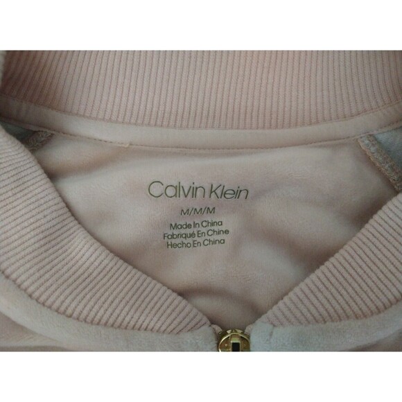 Calvin Klein Full-Zip Velour Hooded Track Jacket *Flaw Pink/Gray Size M Soft! - Picture 9 of 15
